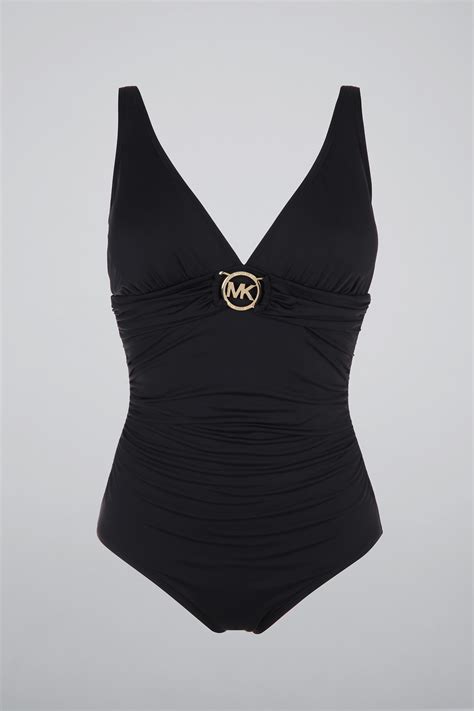 michael kors ruffle black one piece bathing suit|Michael Kors one shoulder bikini.